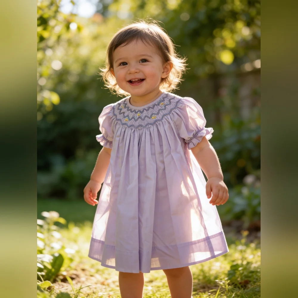Petit Ami Heirloom Lavender Smocked Bishop Dress